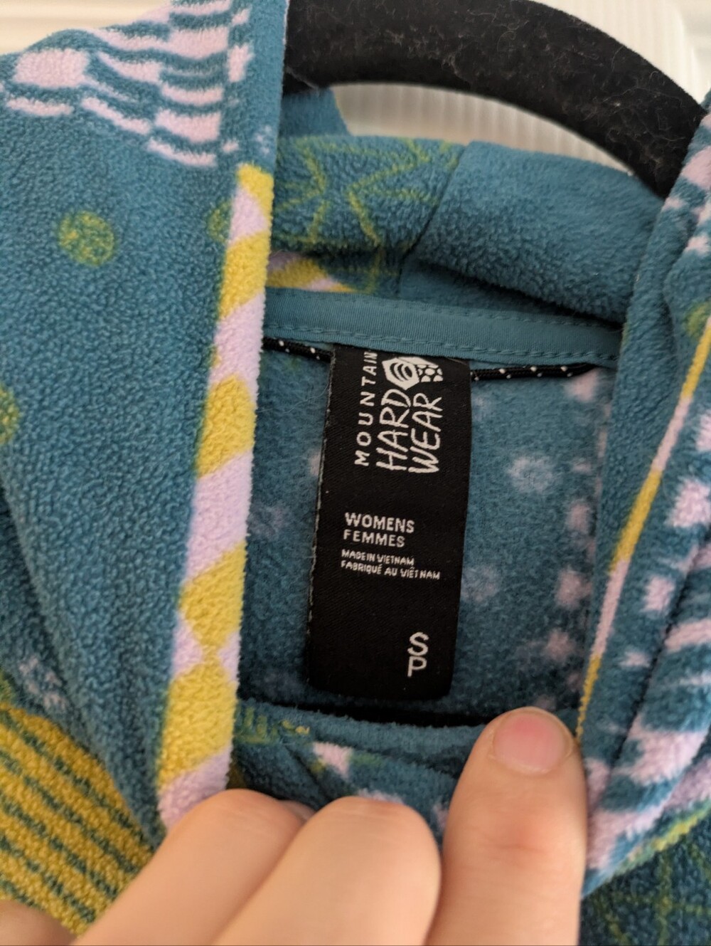 Mountain Hardwear Teal, Yellow & Pink Patterned Fleece Hoodie - Picture 2 of 2